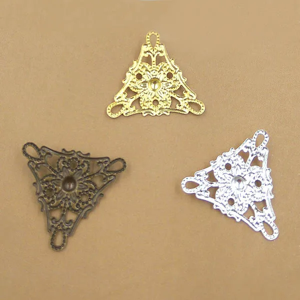 Multi-color Plated Brass Blank Vintage Filigree Triangle Flower Charms Links Wraps Connectors Jewelry DIY Findings 19x22mm