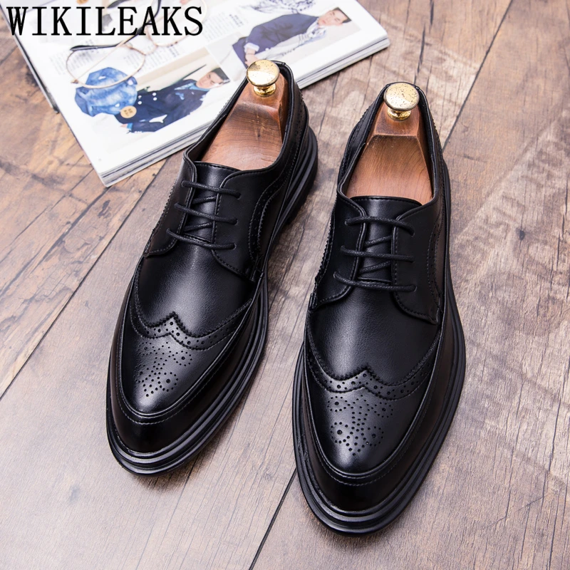 Brogue – chaussures élégantes en cuir Oxford marron pour hommes