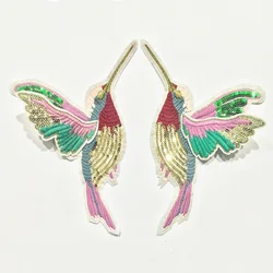 1 Pair Exquisite Sequin Embroidered Hummingbird Patches for Clothing Sew on Clothes Stripes Badge Appliques Stickers Motif