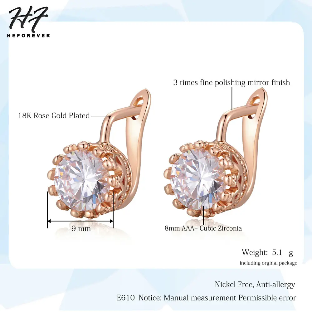 Crown Style Wedding Earrings For Women Rose Gold Color Vintage Shiny Cubic Zircon Crystal Jewelry Women\'s Earing E610 E611