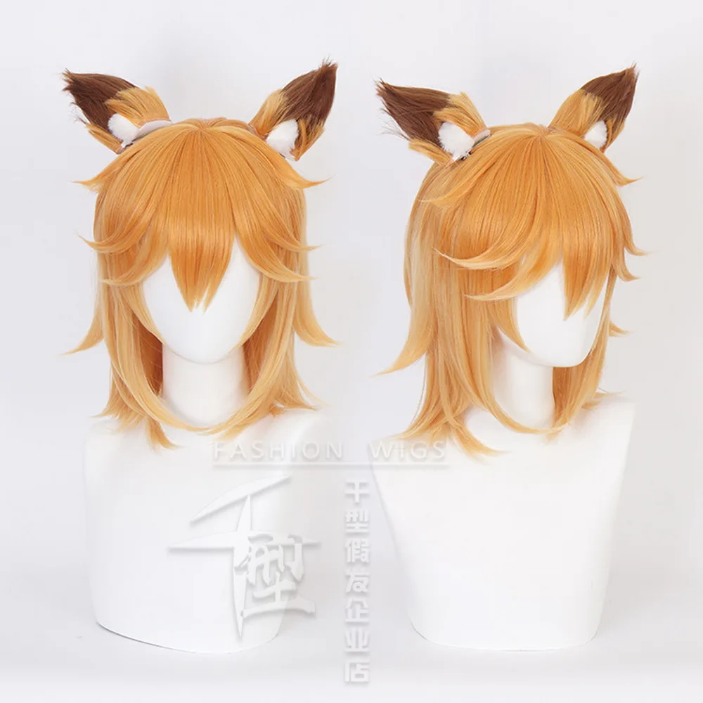 Anime Sewayaki Kitsune no Senko-san Orange Cosplay Wig With Hair Pin Ear Halloween Costume Party Play Wigs