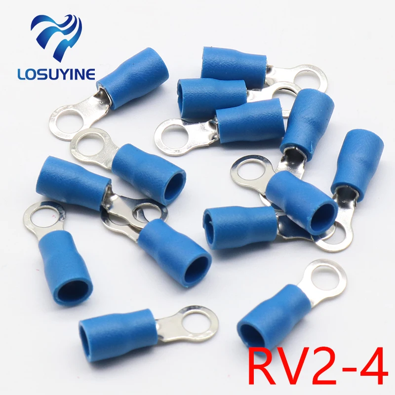 

RV2-4 Blue Ring Insulated Wire Connector Electrical Crimp Terminal Cable Wire Connector for 1.5-2.5mm2 100PCS/Pack RV2.5-4 RV