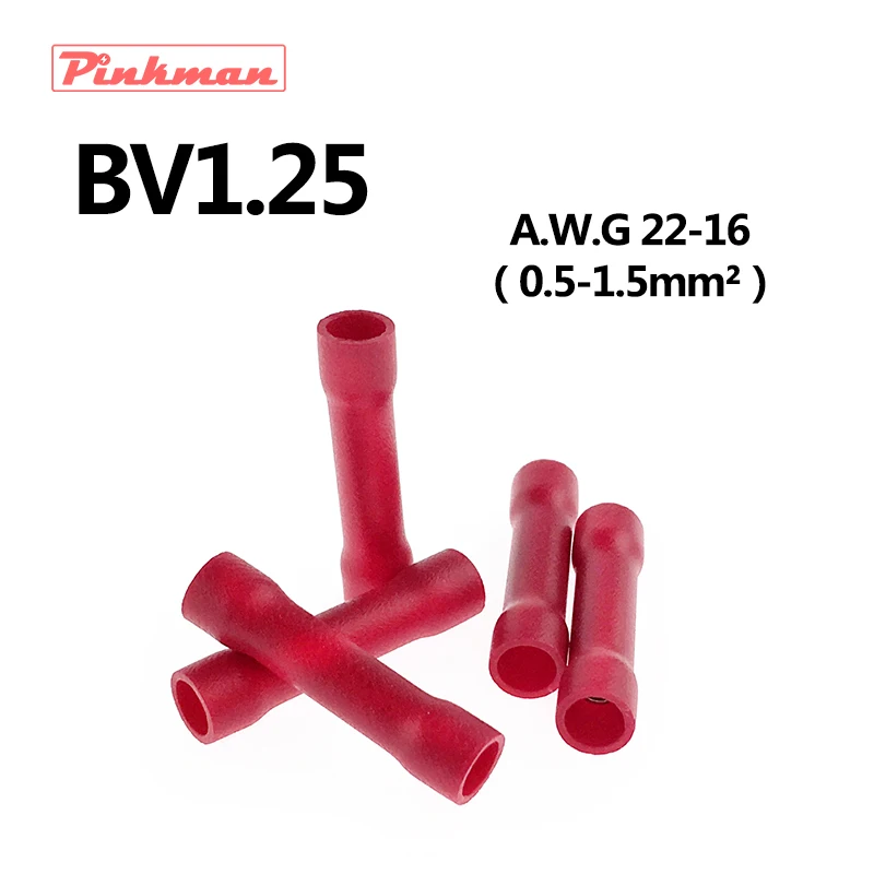 BV1 BV1.25 Full Insulating Wire Connector Wire connector AWG 22-16 Butt Crimp Electrical Wire Splice Terminal BV 0.5-1.5mm2