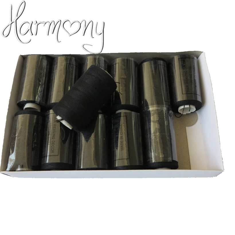 12 rollos de hilo para tejer cabello negro, hilo de coser de algodón, 110 yardas, 12 rollos, una caja de regalo, 1 unidad, 6,5 cm, aguja curva C