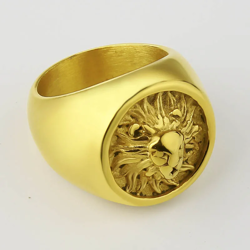 Punk Vintage Lion Ring Round Solid Animal Lion Head Ring for Men Stainless Steel Hiphop Cool Rings Jewelry Wholesale