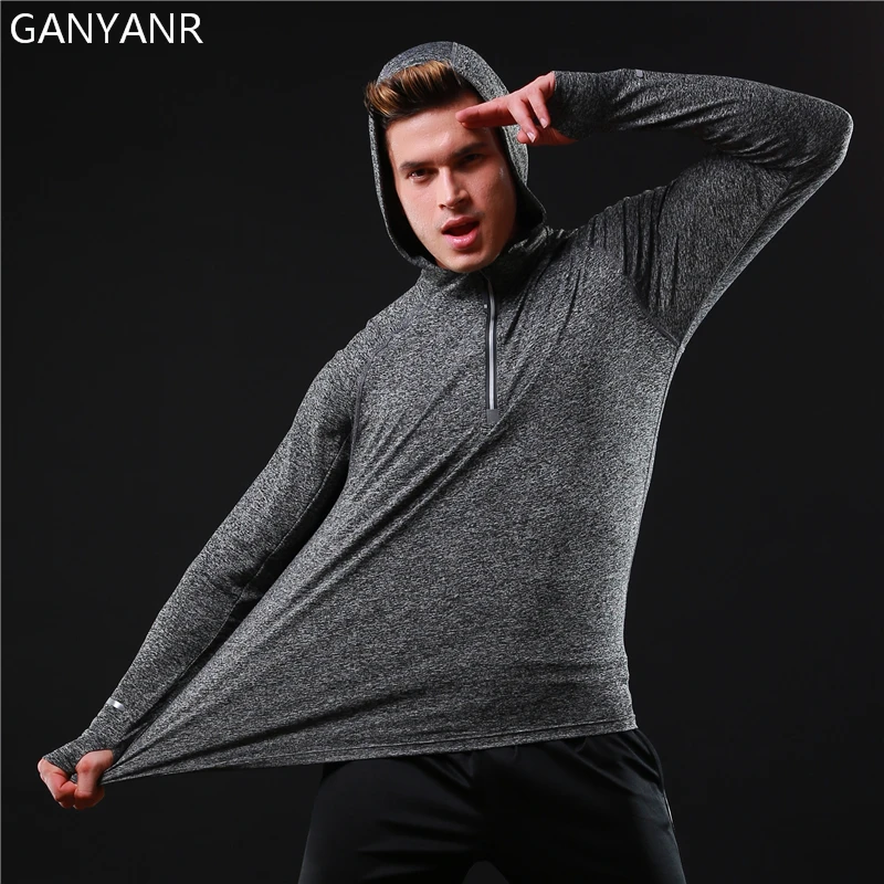 

GANYANR Brand Running T Shirt Men Sportswear Fitness Jogging Tops Tee Slim Fit quick Dry Fit Long Sleeve Athletic Hoodie Sports