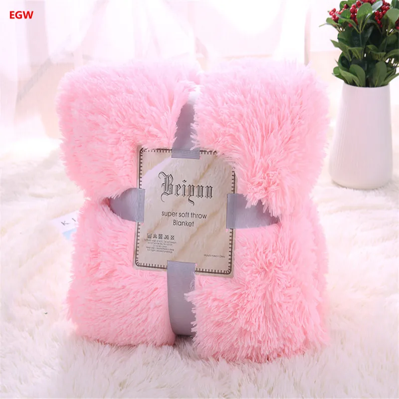 2023 New Long Hair Plush Fleece Blanket Grey Mink Hair Solid AB Side Blue Throw Bed Duvet Cover Decor Home Textile 160*200cm