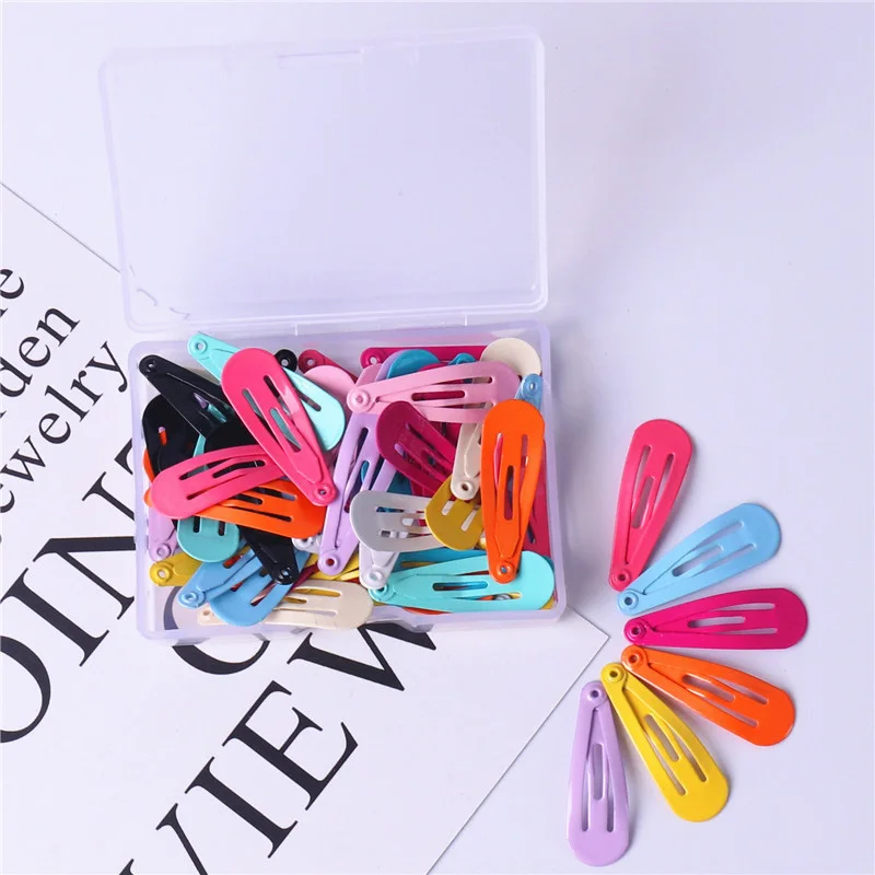 Korean Fashion 50Pcs/Set Solid Candy Color Hair Clip Dripping Hairpin 3cm Barrette Headdress Box Hairclip Girls Hair Accessories