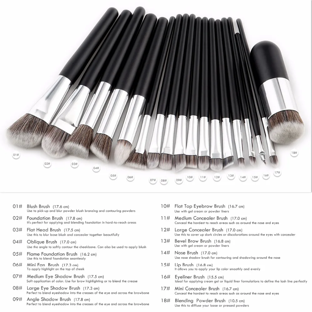 New Eye shadow Foundation Eyebrow Lip Brush Makeup brush 18pcs Large Concealer Kabuki Eyeliner Bursh Kwasten Flat Head Blending