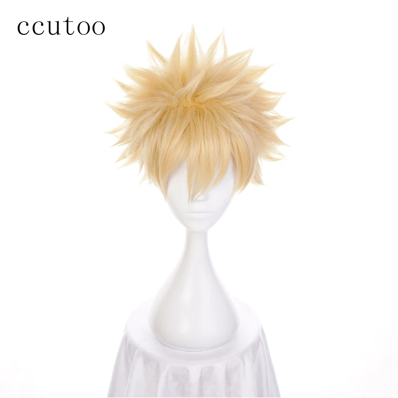 Ccutoo 12 "Ánh Sáng Vàng Ngắn Lông Tơ Lớp Tóc Tổng Hợp Bakugou Katsuki My Hero Giới Học Thuật Baku Không Anh Hùng Cosplay Full bộ Tóc Giả