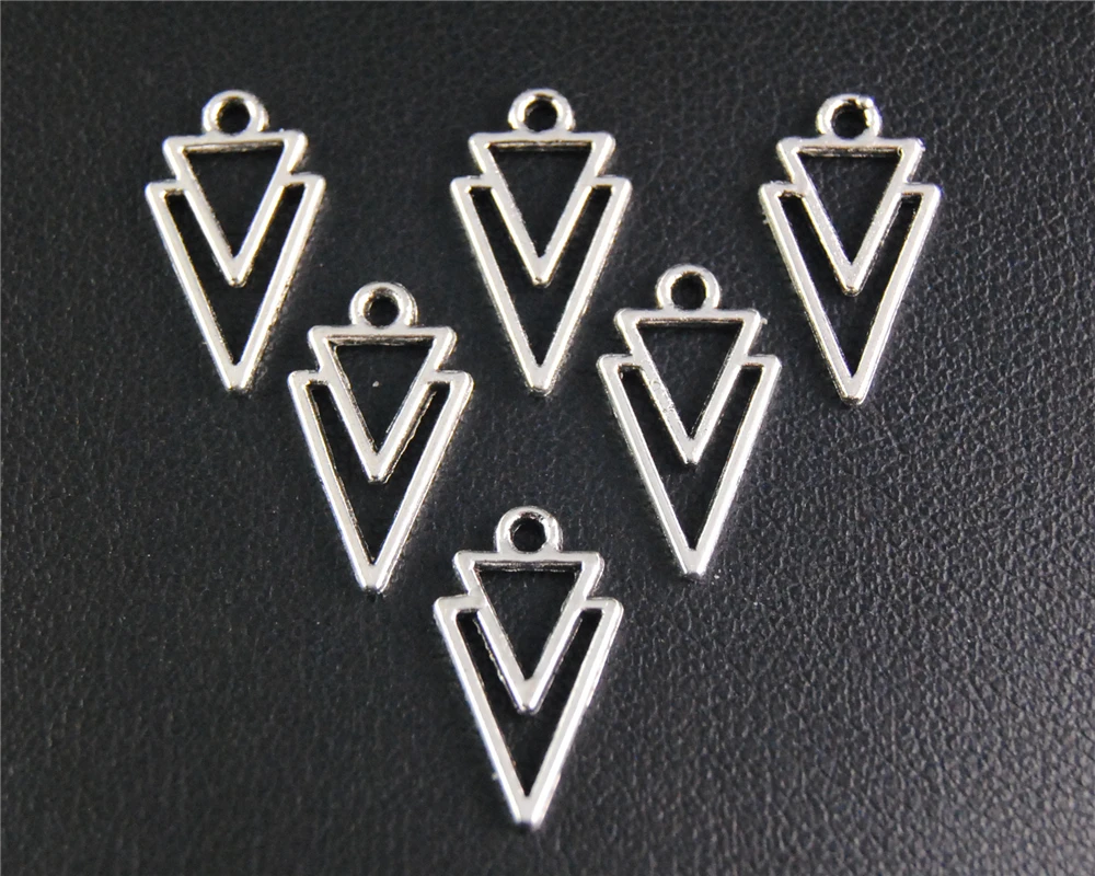 20Pcs  Silver Color Triangle Charm Handmade Charms Pendants Jewelry Findings 16x19Mm A2083