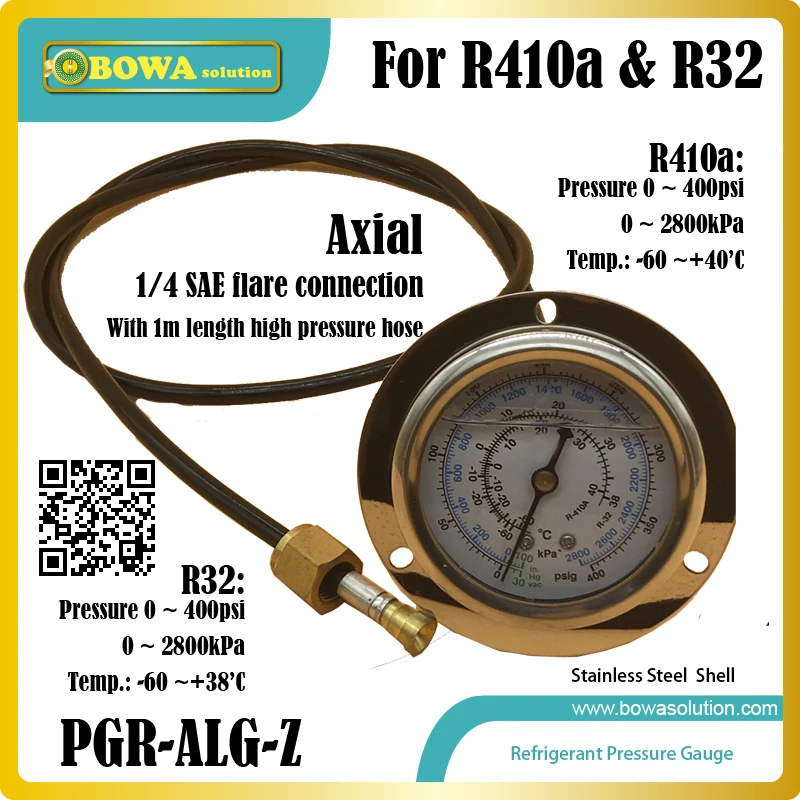 0 400o calibre de pressão de aço inoxidável de 400psi r410a com a mangueira de alta pressão do comprimento de 1m é usado para monitorar a pressão de sucção & temp.