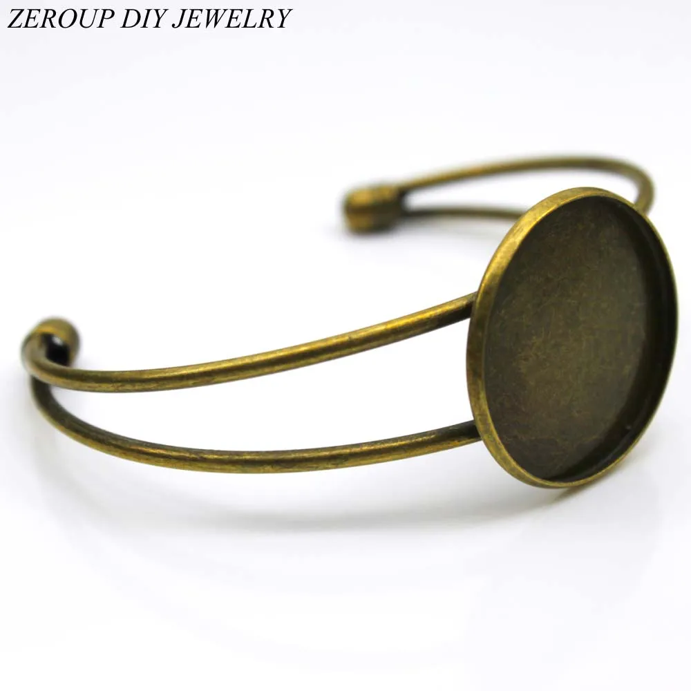 ZEROUP 1pcs 20mm 25mm Antique Bronze Plated Bangles Bracelet Blank Brass Copper Base Glass Cabochon Tray Supplies for Jewelry