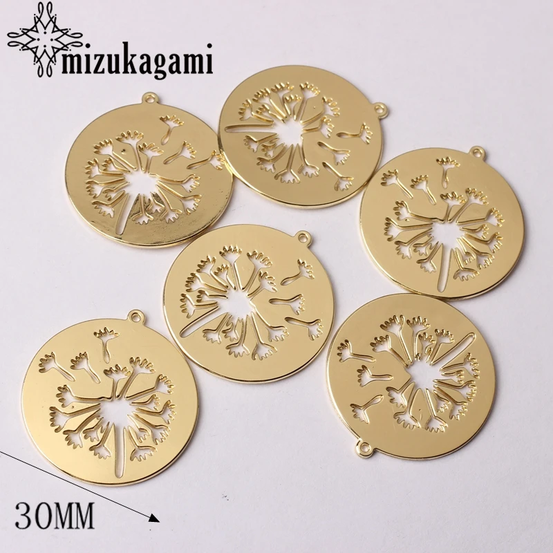 Zinklegering Ronde Hollow Paardebloem Coin Vorm Charms Hanger 30Mm 6 Stks/partij Voor Diy Mode-sieraden Accessoires