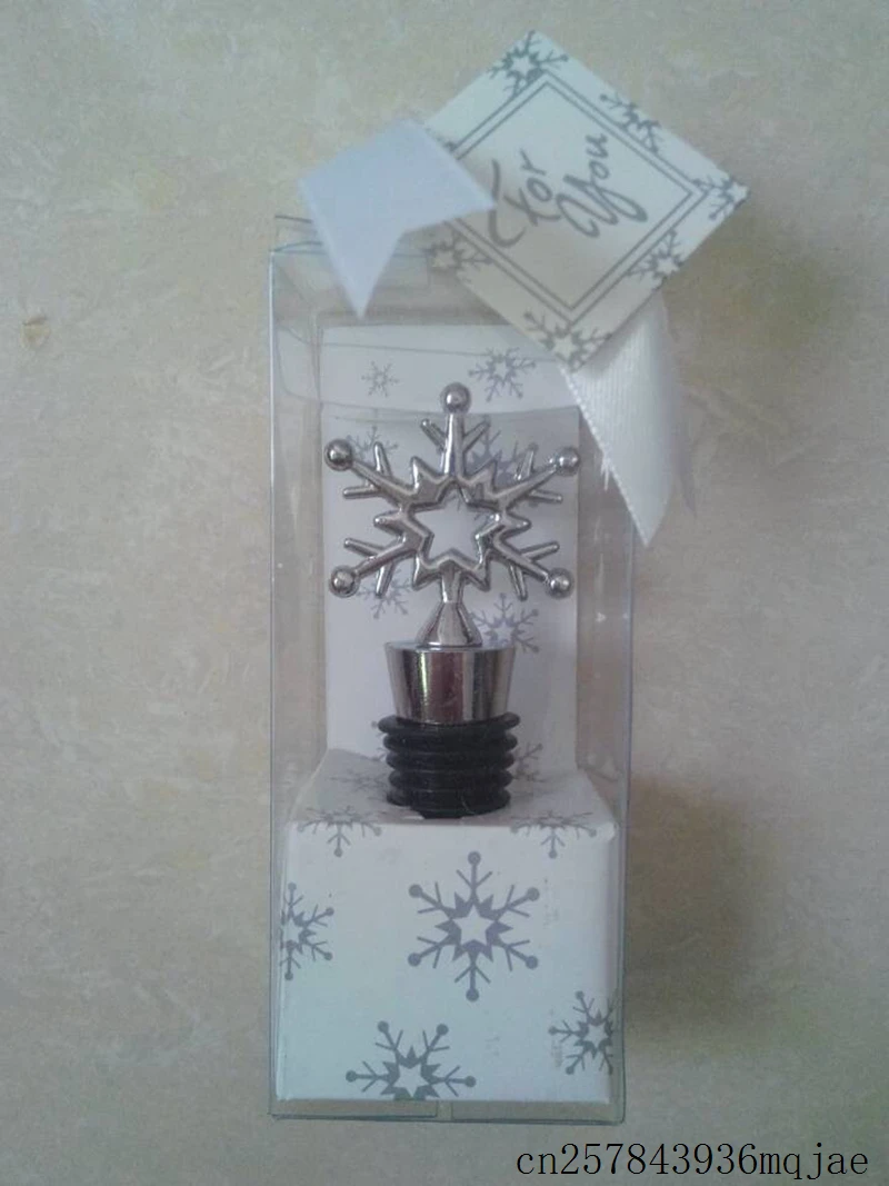 

50pcs Snowflake Wine Bottle Stopper Reusable Drink Bottle CoverVacuum Sealed Plug in Gift Boxes Wedding Party Favors