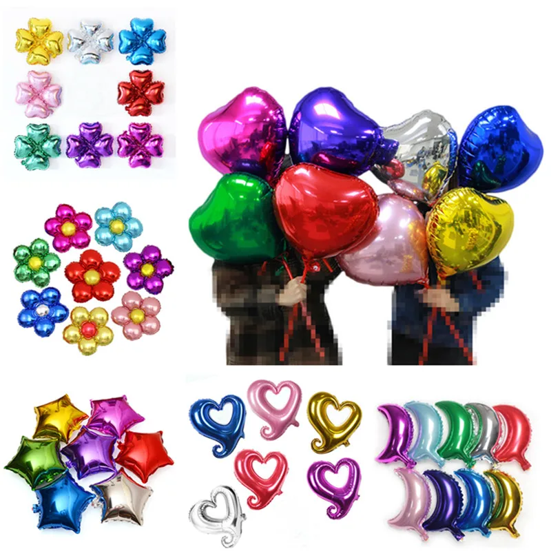 18 Inch Foil Flower Balloons  Rose Gold Heart Balloons Red Pink Foil Ballloon Star Moon Foil Air Balls Birthday Party Decoration