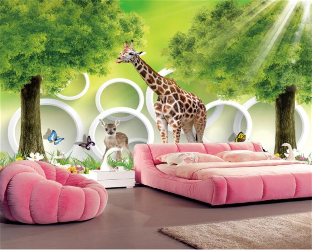 

beibehang papel de parede 3d Landscape green trees and grassland giraffe background wallpaper for walls wall paper papier peint