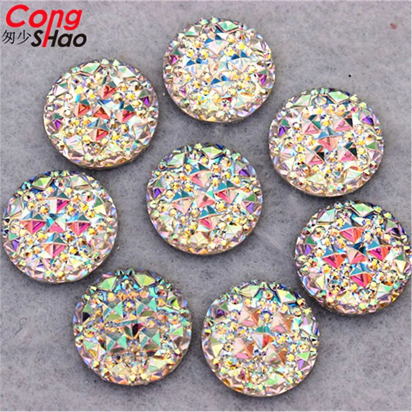 Cong Shao 18mm 50pcs AB Colorful Round Stones And Crystals Flat Back Resin Rhinestone Applique DIY Costume Accessories ZZ34