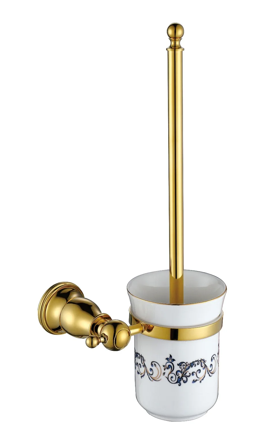 Gold plated brass Toilet brush holder with Art ceramic cup High-quality Bathroom hardware accessories--MS6610