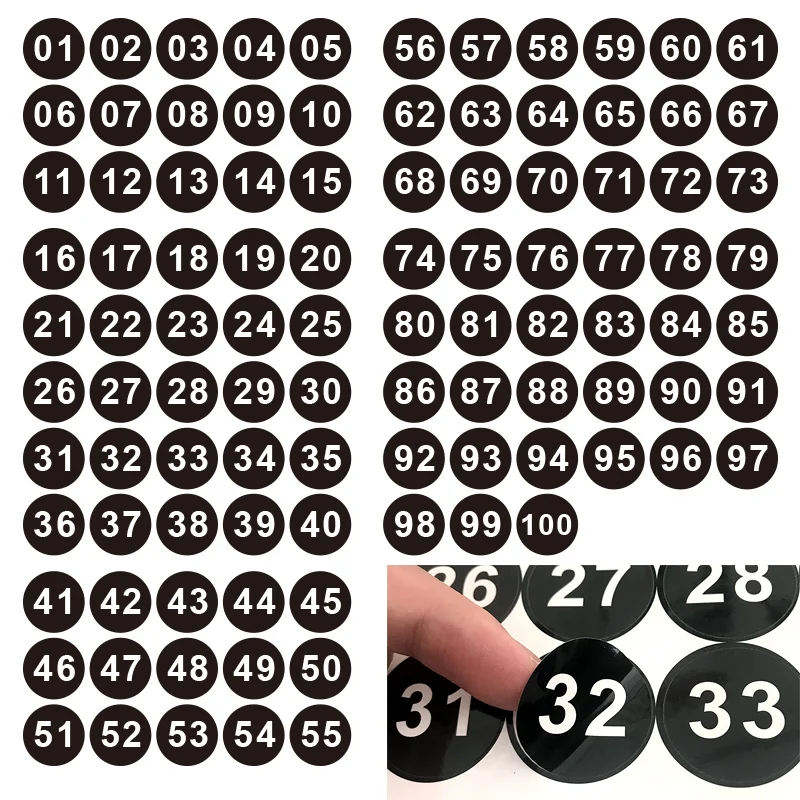 1-100 stickers round number black digital sticker label label personality creative custom color production 3cm