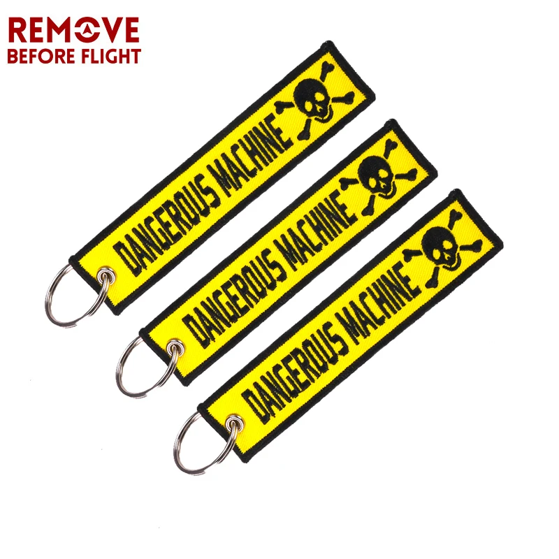 3PC Danger Skull Keychain  OEM Embroidery Machine Warning Tag Key Ring  llavero Gifts  Motorcycles and Cars Safty Key Tags