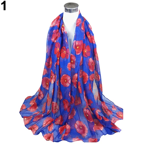 Women\'s Fashion Sexy Poppy Flowers Print Chiffon Comfortable Shawl Long Scarf