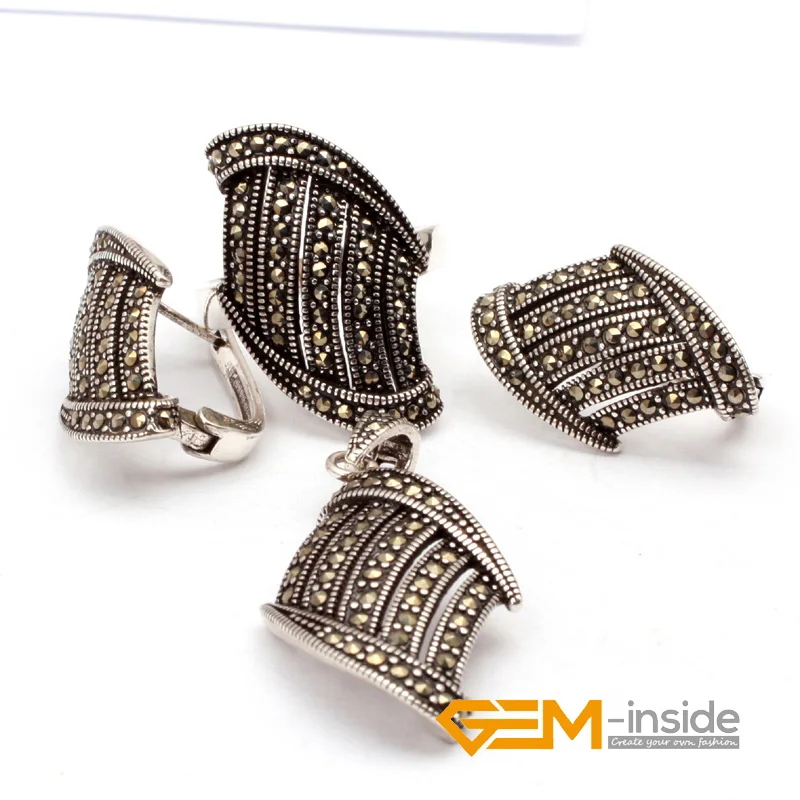 

Self Design Tibetan Silver Fashion Vintage Jewelry Set With Pendant Earring Ring Classical Jewelry For Party Gift