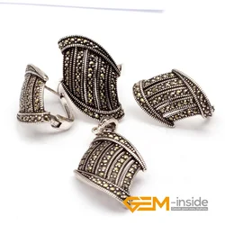 Self Design Tibetan Silver Fashion Vintage Jewelry Set With Pendant Earring Ring Classical Jewelry For Party Gift