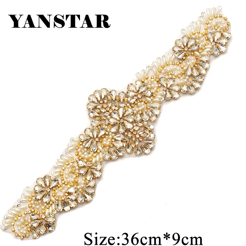 

YANSTAR 30PCS Wholesale Pearls Rhinestone Appliques Sew On Wedding Belts Crystal Beads Appliques Iron On Bridal Sash YS908