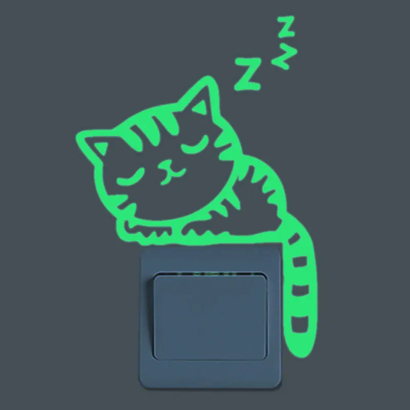 

Cute Luminous Sleeping Cat Switch Stickers Glow In The Dark Fluorescent Wall Decals Kid Room Living Room Home Decoration Mural