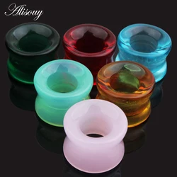 Alisouy 2pcs/lot Piercing Stone Ear Plugs Piercing Body Jewelry Expander Double Flared Ear Gauges 8-16mm Six Color for Chose