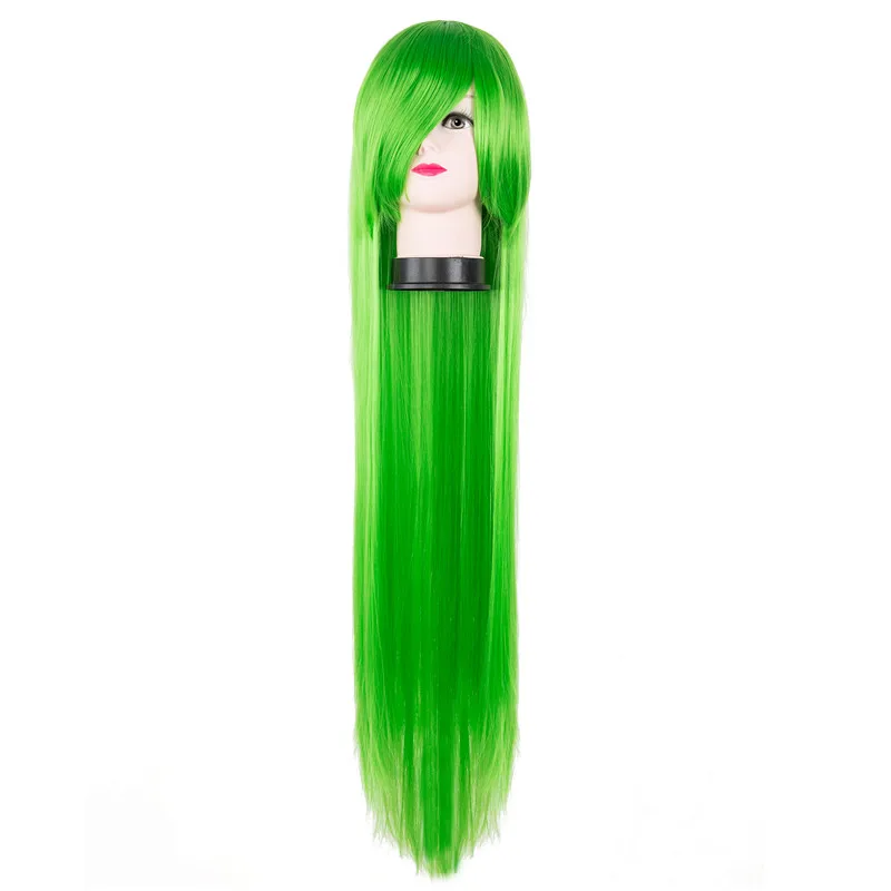 Green Wig Fei-Show Synthetic Heat Resistant Fiber 100CM/40 Inches Long Straight Hair Cartoon Role Costume Cos-play Hairpiece