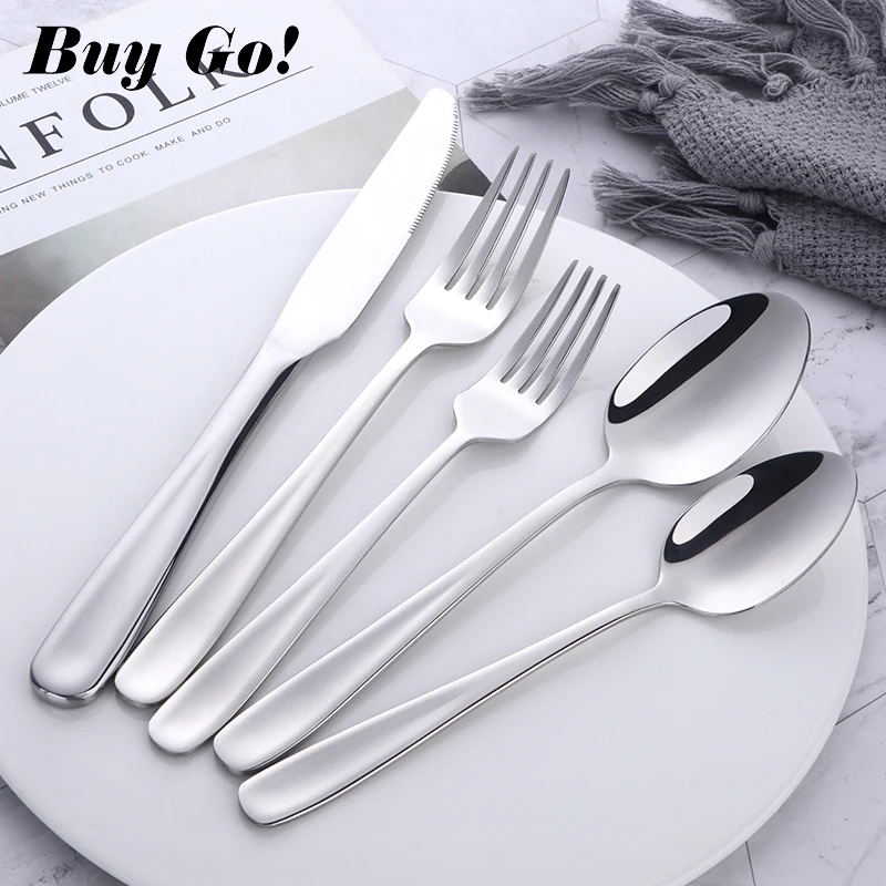 5/20PCS Silver Cutlery Set 18/10 Stainless Steel Dinner Service Set Tableware Western Knife Fork Spoon Flatware Sets