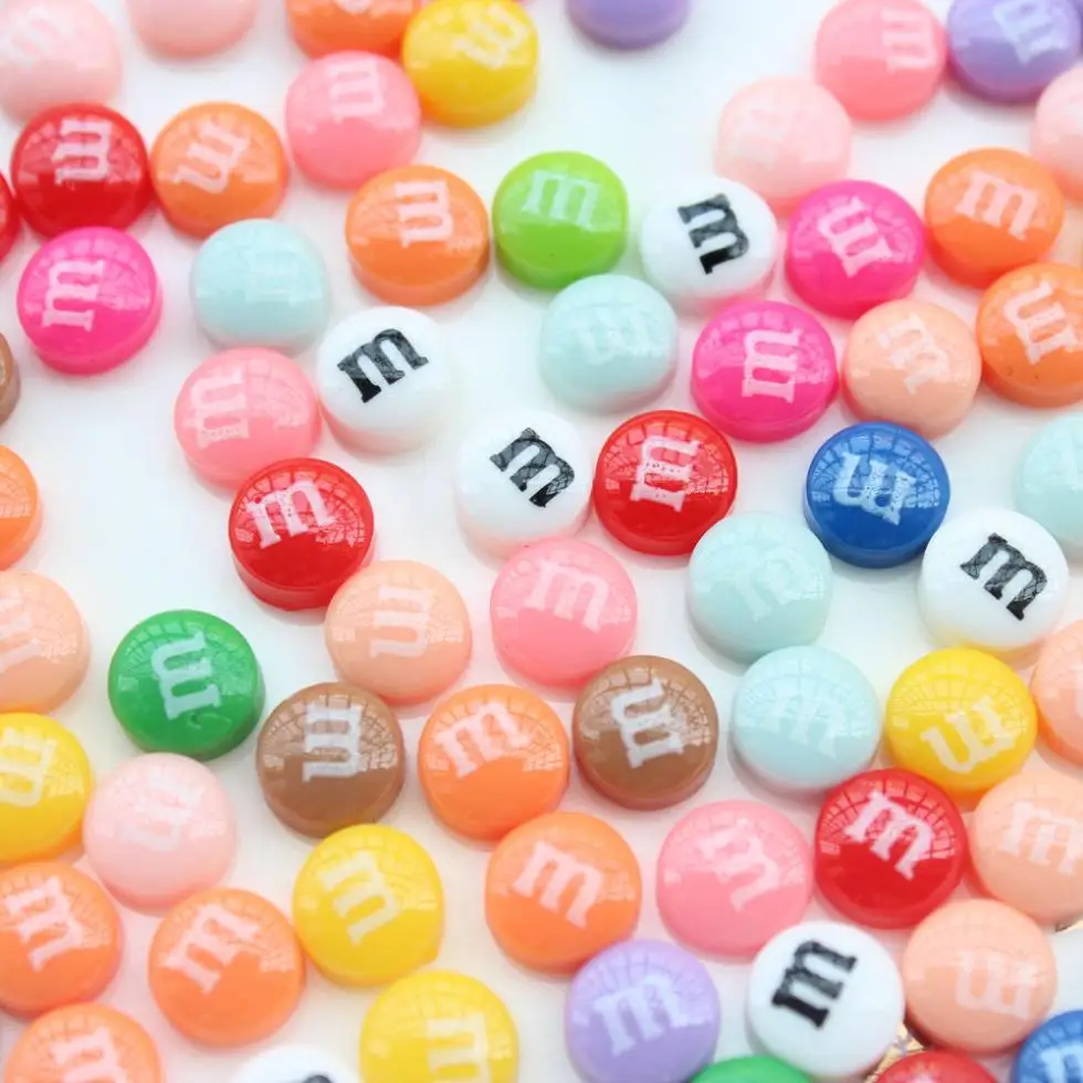 

300pcs mini Resin M Chocolate Beans Candy Home Button Sticker for cell phone 8mm cabochon flatbacks