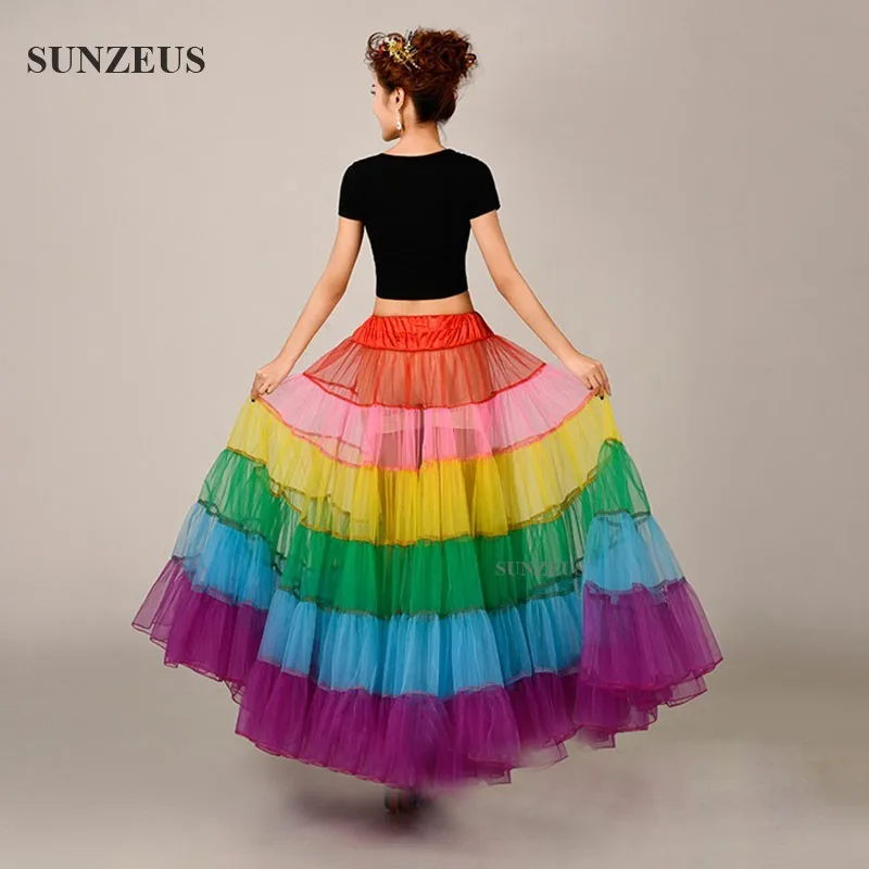 Colorido arco-íris saias de organza longo colorido saia crinolina rockabilly bela dança saia festa underskirt jupon