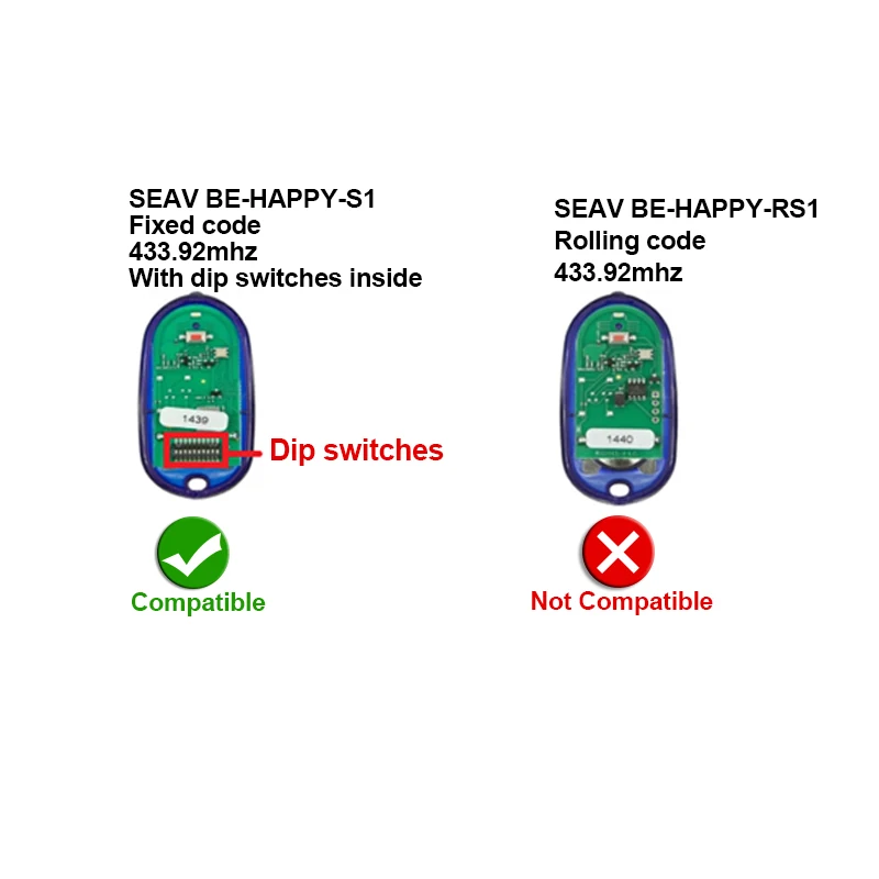 SEAV TXS1,TXS2,TXS3,TXS4,TXS6,SEAV BE HAPPY S1,HAPPY S3,BE SMART S2 remote duplicator clone 433.92MHz fixed code key fobs