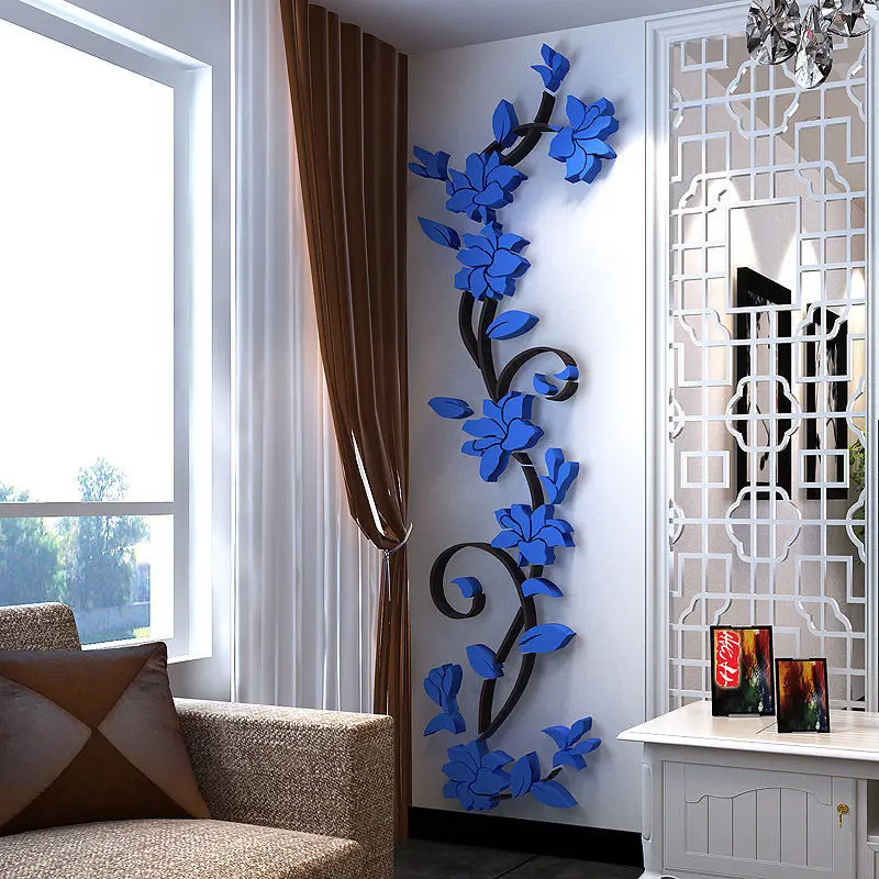 New Arrival Wall Sticker Acrylic flower 3D Romantic Rose Flower Wall Sticker Hot Removable Home decor Decal Room Vinyl