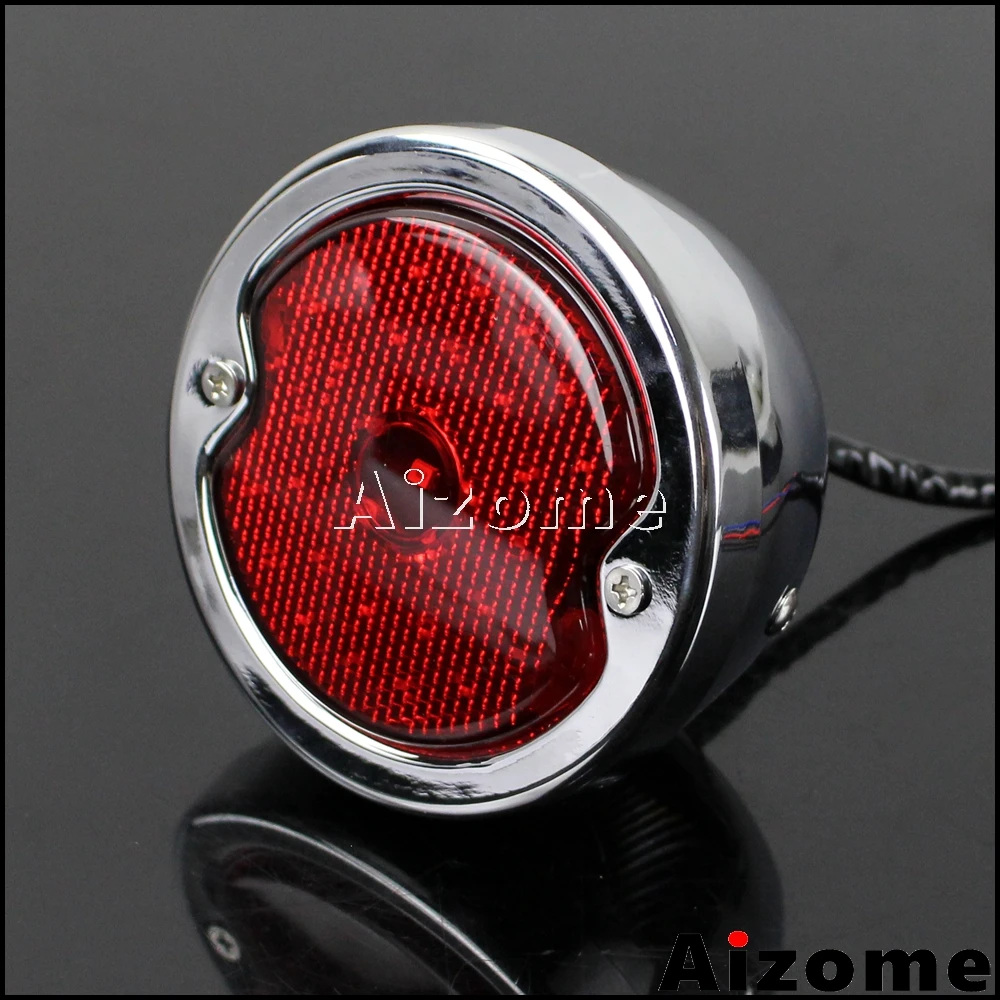 Motorcycle LED Taillight Red Lens For Harley Custom Cafe Racer Bobber Chopper Pickups Wagons Chrome Side Mount Rear Stop Light