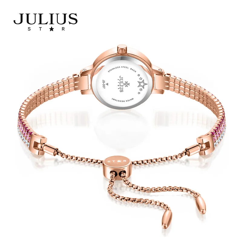 Julius watch Women\'s Top Quality Brass Superb Bracelet Clock Full Colorful Diamond Dress Watch 30M Wtaerproof Gift Watch JS-007