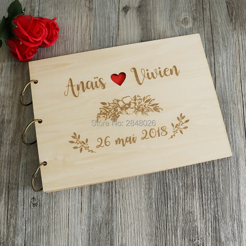 

Rustic personalized wedding guest book,Custom floral wooden Wedding guestbook, personalized wreath photo album