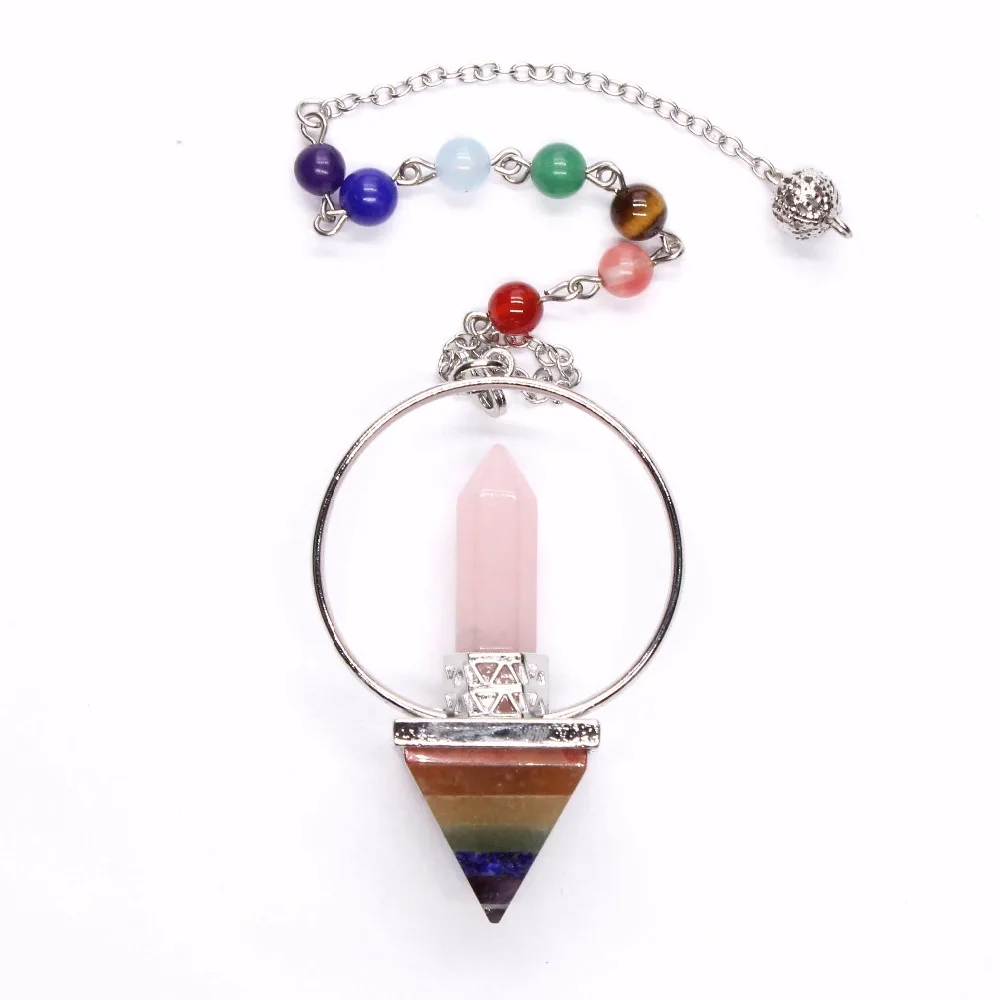 

KFT Natural Reiki Healing Stone Pendulums Hexagon Chakra Pyramid Crystal Quartz Chakra Chain Dowsing Pendulum Stone Pendant