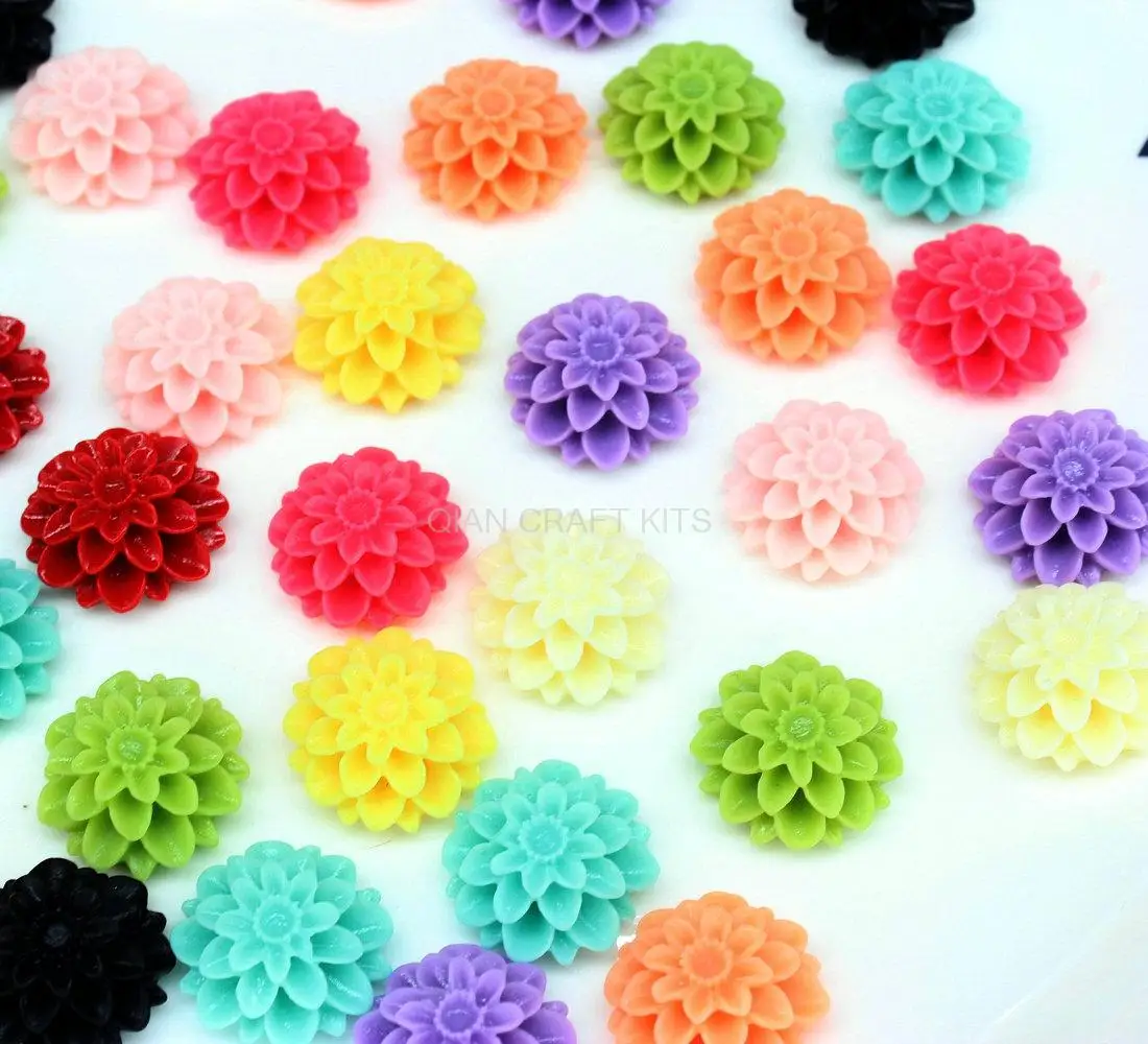 

250pcs Mixed Color Resin Flower Cabochon 21MM Stacked Daisy Flower Flatback Resin Decoration DIY Hair Accessories Jewelry Charm