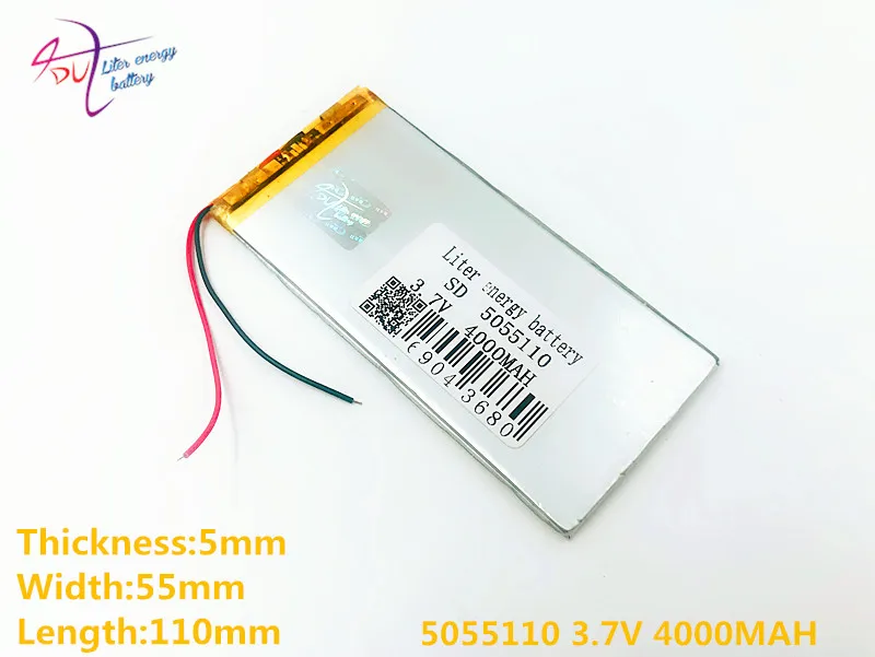 3,7 V 4000 mAh 5055110 0555110   Celle della batteria ricaricabili agli ioni di litio Li-Po ai polimeri di litio da un litro per Bluetooth mobile GPS MP5