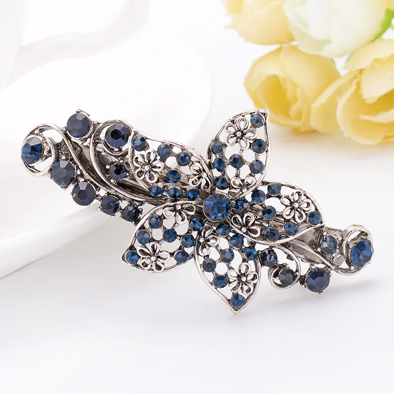 EASYA Morning Glory Flower Hairpin Fancy Blue Crystal Barrette Hair Clip Headwear Accessories Jewelry For Woman Girls CHG-344