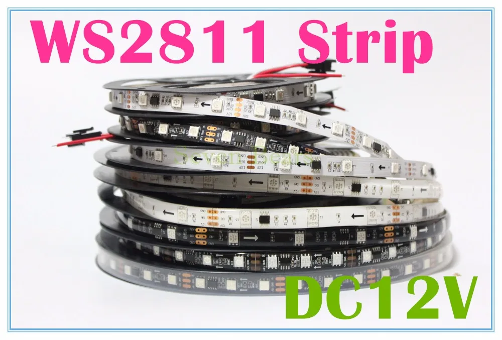 WS2811 led strip 5m 30/48/60 leds/m,10/16/20 pcs ws2811 ic/meter,DC12V White/Black PCB, 2811 led strip Addressable Digital