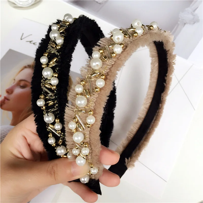 

Fashion lady Pearls hair hoop Hair Accessories Women Girls Handmade beads Hair Band Hair Ponytail Rope Hairbands headwear