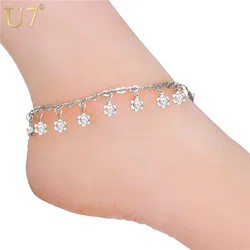 U7 White Crystal Sunflower Flower Anklet Bracelet Foot Jewelry Rhinestone Long Bracelet For Women A323