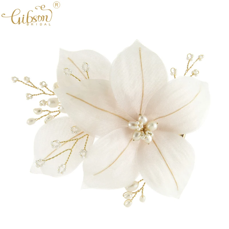 Simple Bridal Hair Accessories Duckbill Hair Clip Silk Cotton Powder Gradient Flower Wedding Headpiece Barrette Clip