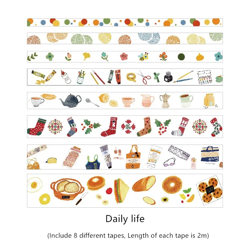 컬러 월드 와시 테이프 8 개, 귀여운 동물 과일 야채 일상 생활 마스킹 테이프 스티커 앨범 일기 전화 장식 F359