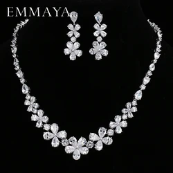 EMMAYA New Flower Jewelry Set Silver Color Austrian Crystal Cz Earring/Necklace Sets for Women Wedding Jewelry